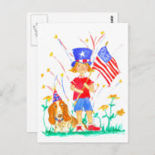 Glücklicher 4. Juli Patriotic Girl Hound Hund Postkarte (Vorne/Hinten)