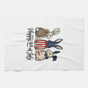 Glücklicher 4. Juli Patriotischer Hasen-Shirt-Desi Geschirrtuch