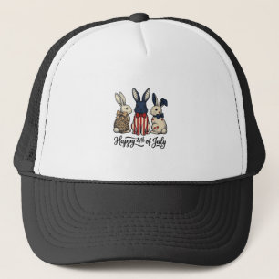 Glücklicher 4. Juli Patriotischer Hasen-Shirt-Desi Truckerkappe