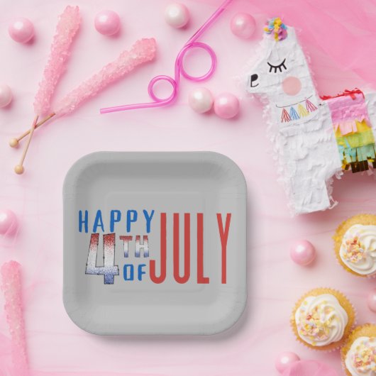 Glücklicher 4. Juli Shimmer Word Art Pappteller (Party)