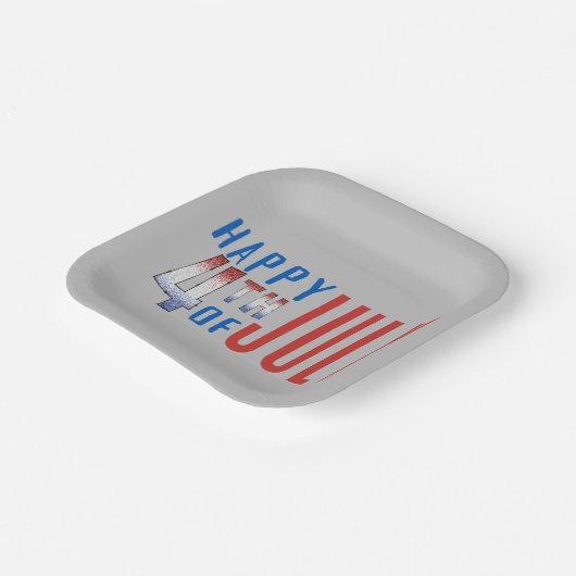 Glücklicher 4. Juli Shimmer Word Art Pappteller (Gewinkelt)