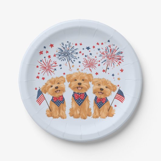 Glücklicher 4. Juli Yorkie Hunde Pappteller (Vorderseite)
