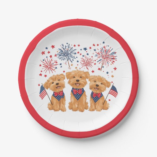Glücklicher 4. Juli Yorkie Hunde Pappteller (Vorderseite)