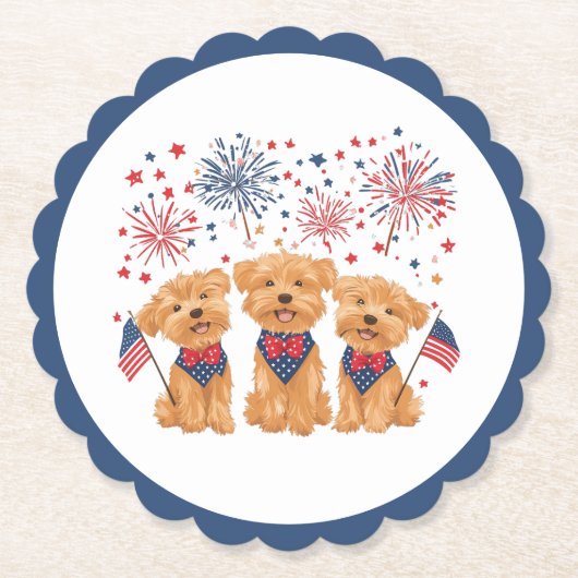 Glücklicher 4. Juli Yorkie Hunde Untersetzer (Vorderseite)