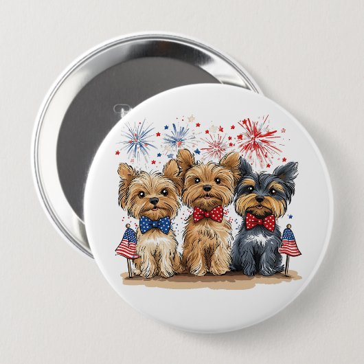 Glücklicher 4. Juli Yorkshire Terrier Dogs Button (Vorne & Hinten)