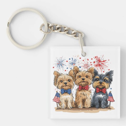 Glücklicher 4. Juli Yorkshire Terrier Dogs Schlüsselanhänger (Vorderseite)