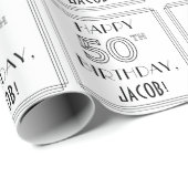 GLÜCKLICHER 50. GEBURTSTAG; Art-Déco-Stil; Individ Geschenkpapier (Rolleneckpunkt)