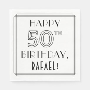 GLÜCKLICHER 50. GEBURTSTAG; Art-Déco-Stil; Individ Serviette