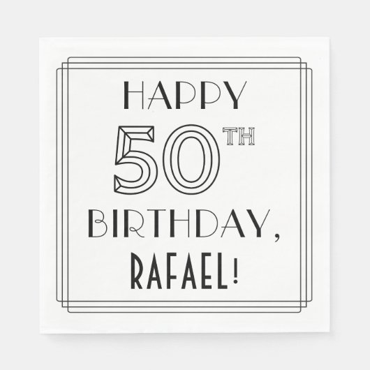 GLÜCKLICHER 50. GEBURTSTAG; Art-Déco-Stil; Individ Serviette (Vorderseite)