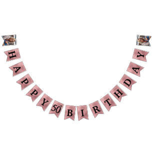 Glücklicher 50. Geburtstag Foto Rose Gold Folie Gi Wimpelkette