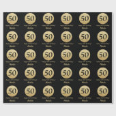 Glücklicher 50. Geburtstag Schwarz und Gold Glitze Geschenkpapier (Flach)