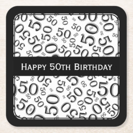 "Glücklicher 50. Geburtstag" schwarz/weißes Rechteckiger Pappuntersetzer