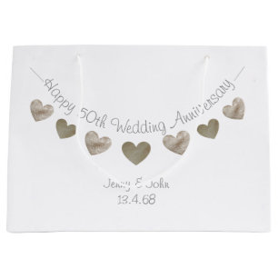 Glücklicher 50. Hochzeitstag mit goldenen Herzen Große Geschenktüte
