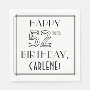 GLÜCKLICHER 52. GEBURTSTAG; Art-Déco-Stil; Individ Serviette