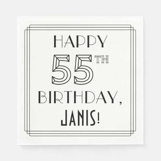 GLÜCKLICHER 55. GEBURTSTAG; Art-Déco-Stil; Individ Serviette (Vorderseite)