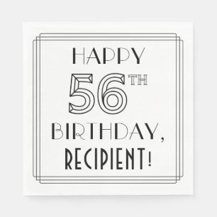 GLÜCKLICHER 56. GEBURTSTAG; Art-Déco-Stil; Individ Serviette