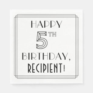 GLÜCKLICHER 5. GEBURTSTAG; Art-Déco-Stil; Individu Serviette