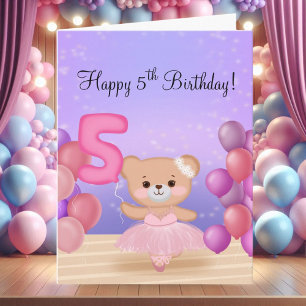 Glücklicher 5. Geburtstag Teddybär Ballerina auf d Karte