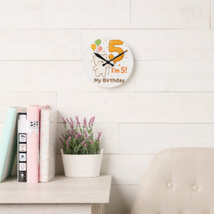 Glücklicher 5. Geburtstag Wanduhr – Bunter Ballon 
