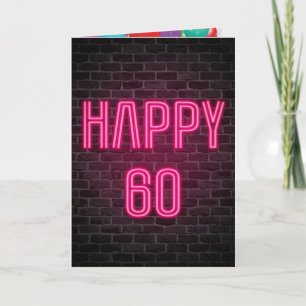 Glücklicher 60. Geburtstag Neon-Schild auf Ziegel Karte