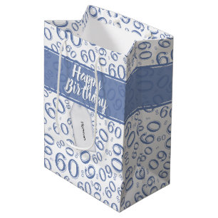 Glücklicher 60. Geburtstags-blaues und weißes Mittlere Geschenktüte