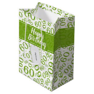 Glücklicher 60. Geburtstags-grünes und weißes Mittlere Geschenktüte