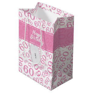 Glücklicher 60. Geburtstags-rosa und weißes Mittlere Geschenktüte