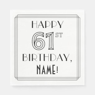 GLÜCKLICHER 61. GEBURTSTAG; Art-Déco-Stil; Individ Serviette
