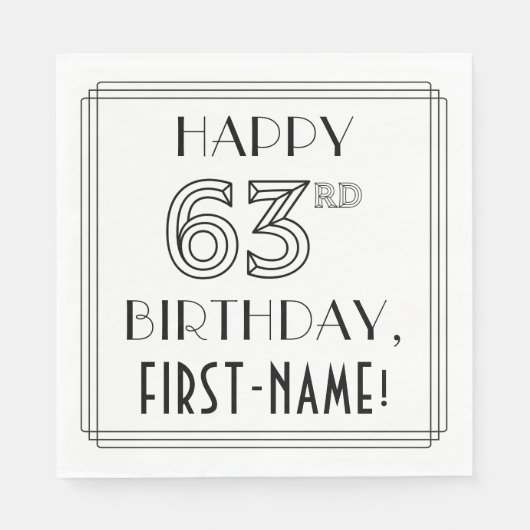 GLÜCKLICHER 63. GEBURTSTAG; Art-Déco-Stil; Individ Serviette (Vorderseite)