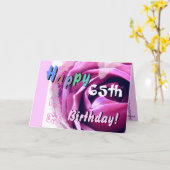 GLÜCKLICHER 65. GEBURTSTAG mit rosa Rose & blauer Karte (Gelbe Blume)