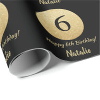 Glücklicher 6. Geburtstag Schwarz und Gold Glitzer