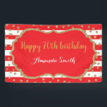 Glücklicher 70. Geburtstagsbanner Rot und Gold Gli Banner<br><div class="desc">Happy 70. Geburtstag Banner für Frauen oder Mann. Red und Gold Geburtstagsparty Banner. Gold Glitzer Confetti. Schwarze und weiße Streifen. Printable Digital. Für weitere Anpassungen klicken Sie bitte auf die Schaltfläche "Anpassen" und verwenden Sie unser Designwerkzeug,  um diese Vorlage zu ändern.</div>