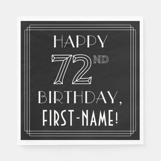 GLÜCKLICHER 72. GEBURTSTAG; Art-Déco-Stil; Individ Serviette (Vorderseite)