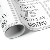 GLÜCKLICHER 75. GEBURTSTAG; Art-Déco-Stil; Individ Geschenkpapier (Rolleneckpunkt)