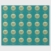 Glücklicher 80. Geburtstag Aquamarin und Gold Glit Geschenkpapier (Flach)