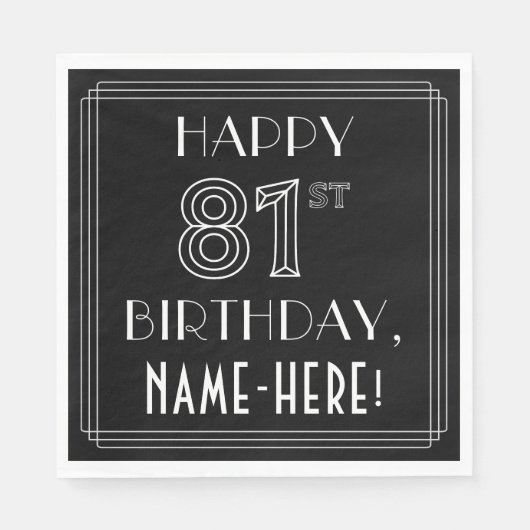 GLÜCKLICHER 81. GEBURTSTAG; Art-Déco-Stil; Individ Serviette (Vorderseite)