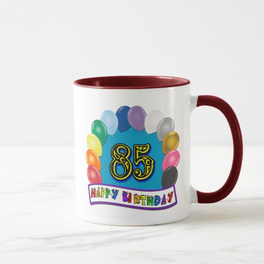 Glücklicher 85. Geburtstag mit Ballonen Tasse (Rechts)