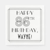 GLÜCKLICHER 86. GEBURTSTAG; Art-Déco-Stil; Individ Serviette (Vorderseite)