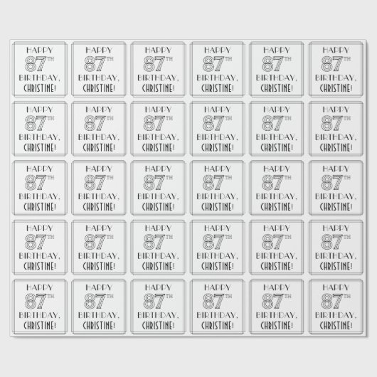 GLÜCKLICHER 87. GEBURTSTAG; Art-Déco-Stil; Individ Geschenkpapier (Flach)