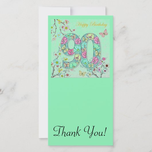 Glücklicher 90. Geburtstag Dankeskarte (Vorderseite)
