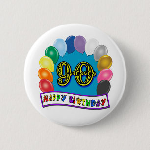 Glücklicher 90. Geburtstag mit Ballonen Button