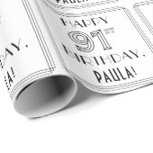 GLÜCKLICHER 91. GEBURTSTAG; Art-Déco-Stil; Individ Geschenkpapier (Rolleneckpunkt)