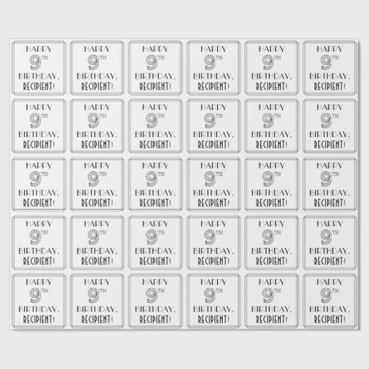 GLÜCKLICHER 9. GEBURTSTAG; Art-Déco-Stil; Individu Geschenkpapier (Saum)