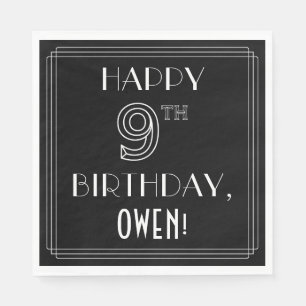 GLÜCKLICHER 9. GEBURTSTAG; Art-Déco-Stil; Individu Serviette