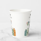 Glücklicher Affe mit Ballons und Geschenken, Gebur Pappbecher (Links)