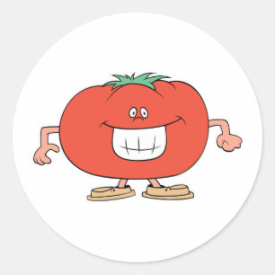 glücklicher alberner Tomaten-Cartoon Runder Aufkleber
