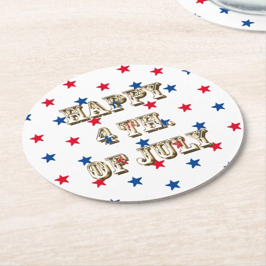 Glücklicher amerikanische Unabhängigkeitstag, Gold Runder Pappuntersetzer (Angewinkelt)