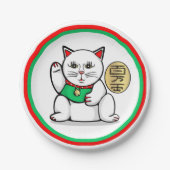 Glücklicher asiatischer Katzen-Papier-Teller Pappteller (Vorderseite)