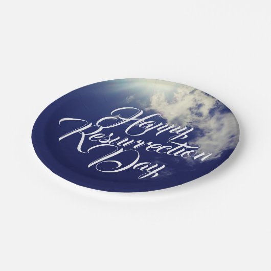 Glücklicher Auferstehungstag mit Wolken Pappteller (Schrägansicht)