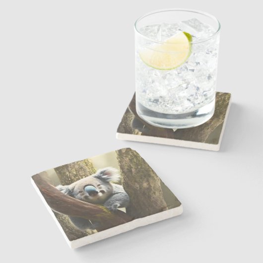 Glücklicher australischer Koala-Bär in Tree, Stone Steinuntersetzer (Seitenansicht)